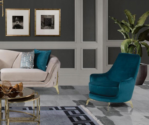 Round Armchair Design Living room Upholstery Wood Upholstery Modern Luxury Blue new