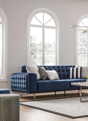 Classic Chesterfield Three Seater Furniture Sofa Luxury Couches Blue 3 Seat Sofas