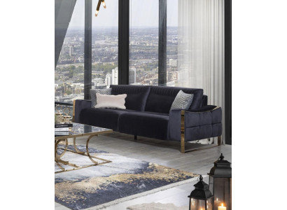 Classic Sofa 3 Seat Design Living room Upholstery Wood Upholstery Modern Luxury Blue