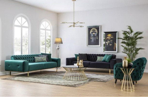 Luxury Living room Sofa 2 Seat Two-seater Green Couch Chesterfield Couches new