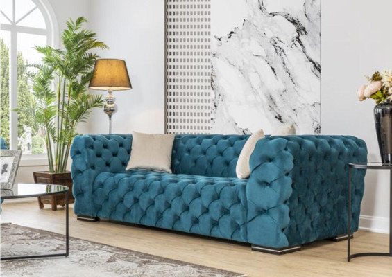 Chesterfield Sofa 4 Seat Design Living room Upholstery Wood Upholstery Luxury Blue