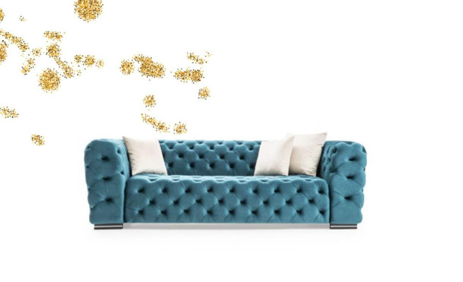 Chesterfield Sofa 4 Seat Design Living room Upholstery Wood Upholstery Luxury Blue