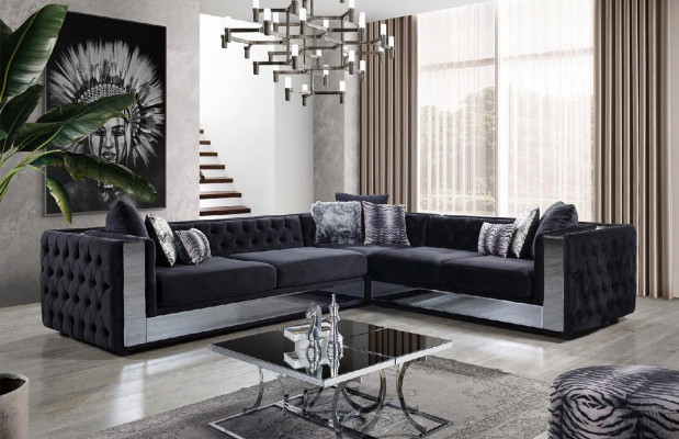Black Chesterfield Upholstered Sofa Sofa Corner sofa Suite Upholstery Luxury Corner Sofas