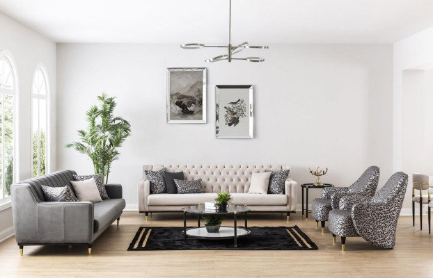 Classic Gray Sofa 3 Seat Sofas Seat Design Couch Three Seater Luxury Furniture Style
