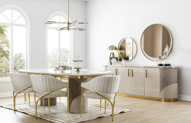 Dining room set 10 pieces. Suite Luxury Table 6x Chair Sideboard Mirror Furniture Wood