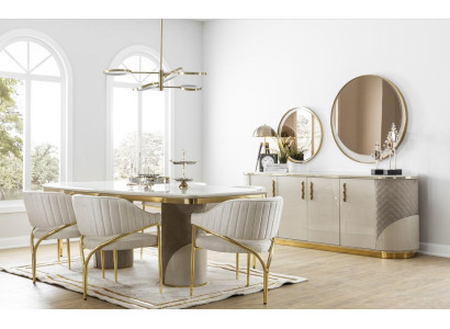 Dining room set 10 pieces. Suite Luxury Table 6x Chair Sideboard Mirror Furniture Wood