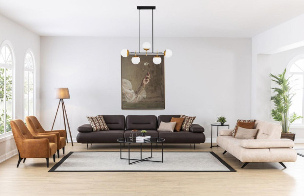 Sofa 2 Seater Upholstered Sofa Beige Textill Leather Design Modern Couch Sofas Luxury