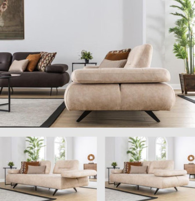 Sofa 2 Seater Upholstered Sofa Beige Textill Leather Design Modern Couch Sofas Luxury