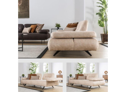 Sofa 2 Seater Upholstered Sofa Beige Textill Leather Design Modern Couch Sofas Luxury