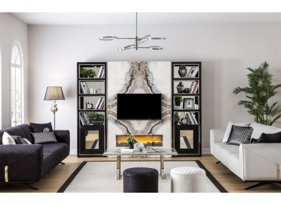 Luxury Wall unit Living room tv Wardrobe Walls Marble Imitation Black 270cm