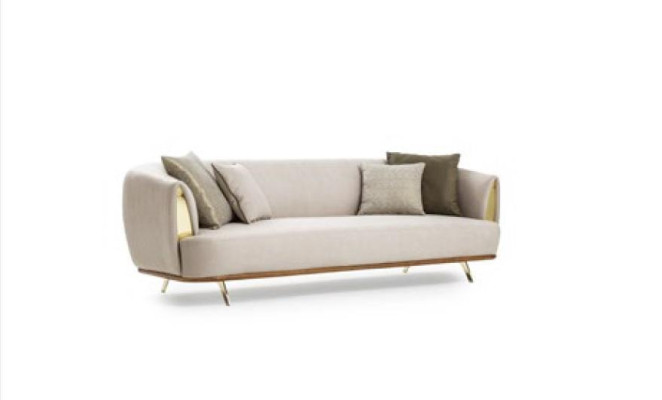 Modern Sofa 2 Seater Upholstered Sofa White Textile Seat Design Couch Sofas Fabric