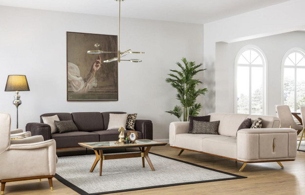 Modern Sofa 3 Seater Upholstered Sofa White Textill Seat Design Couch Sofas Fabric