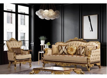 Sofa set Couch Baroque Rococo Couches Textile Chesterfield Sofa Table 3 pieces.