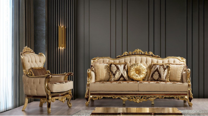 Sofa set Couch Baroque Rococo Couches Textile Chesterfield Sofa Table 3 pieces.