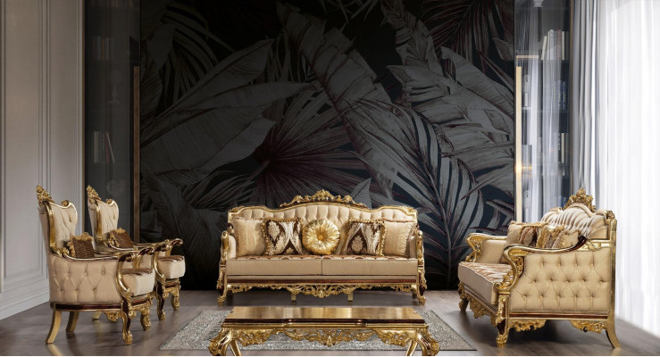 Chesterfield Couch Baroque Three Seater Furniture Sofa Couches Fabric Gold
