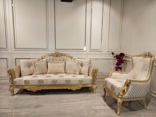 Sofa set Sofa 3+1 Seater Armchair Table carved legs Coffee table 3pcs.
