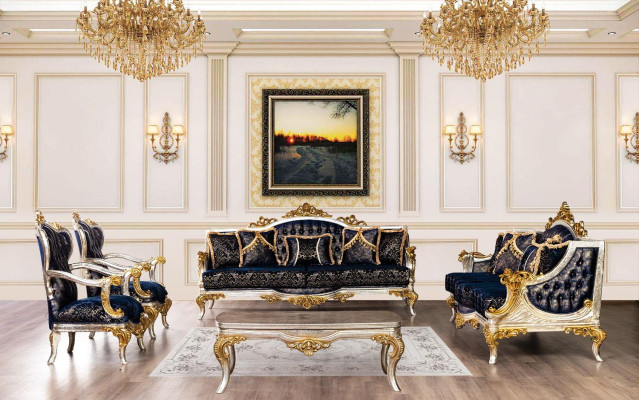 Luxury Armchair Classic r Throne Chair Baroque Velvet Blue Gold