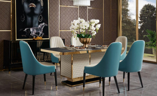 Designer Wood Dining Living Room Set Table 4x Leaning Chairs Set Suite