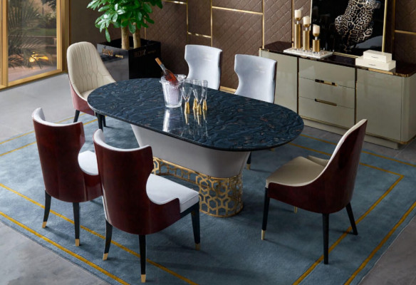 Complete e Dining room Suite Table 6x Chairs Armchair Luxury Dining set