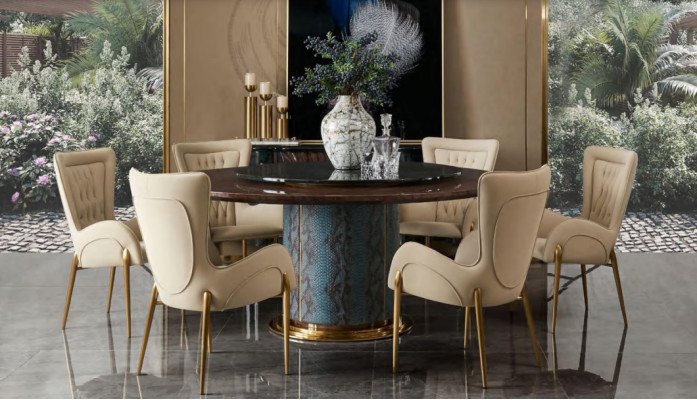 Design Round Table 6x Armchair Chairs Dining Room Seat Upholstery Suite Round