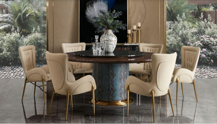 Design Round Table 6x Armchair Chairs Dining Room Seat Upholstery Suite Round