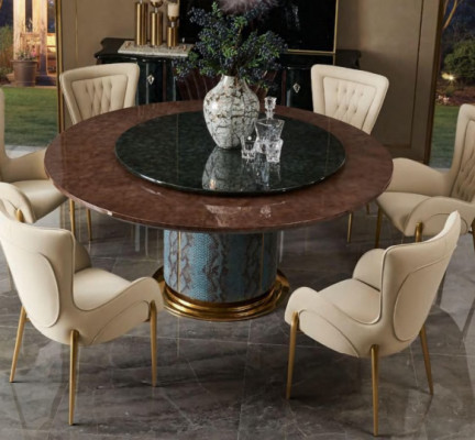 Design Round Table 6x Armchair Chairs Dining Room Seat Upholstery Suite Round