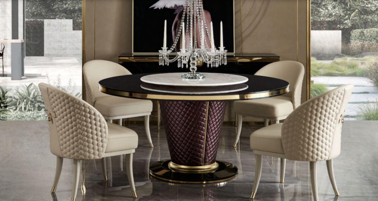 Design Round Table 4x Armchair Chairs Dining Room Seat Upholstery Round Tables