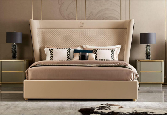 Bedroom Hotel Beds Double Bed Design Wood Fabric Beds 180x200cm