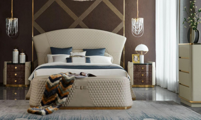 Bed Leather Bedroom Furniture Luxury Modern Beds 3pcs. Set of box springs