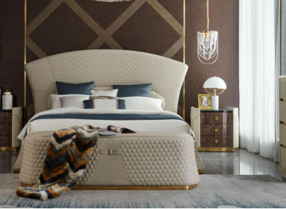 Bed Leather Bedroom Furniture Luxury Modern Beds 3pcs. Set of box springs
