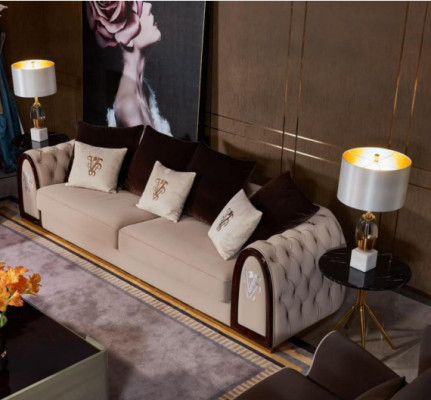 Sofa Chesterfield Beige Sofas Textile Fabric Couches Luxury Furniture 4 Seater 295cm