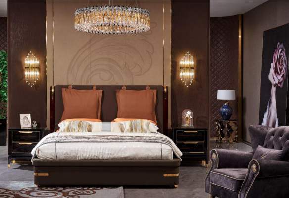 Luxury Bedroom Furniture 3pcs. Complete Set Bed 2x Bedside tables Modern