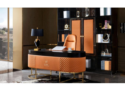 Office Desk 2-piece Set Furnishings Leather Tables Armchair stainless steel luxury