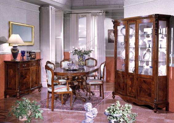 Set Ess Group Wood Chest of drawers Complete Dining table Chairs Dining room Furniture Italy