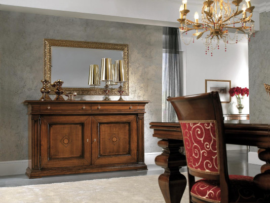 Solid wood Chest of drawers with Mirror Sideboard Chests of drawers Set Italian Furniture 2pcs.