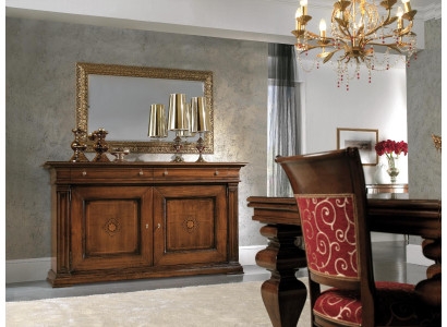 Solid wood Chest of drawers with Mirror Sideboard Chests of drawers Set Italian Furniture 2pcs.