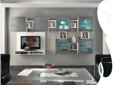 Wall unit TV-cabinet Wall cabinet Shelf Living room tv Wood Cabinets Display case Wall shelves