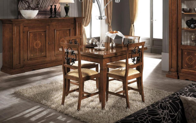 Suite Wood Furniture Chest of drawers 4x Chair Table Display case new Group Dining room Set 7pcs