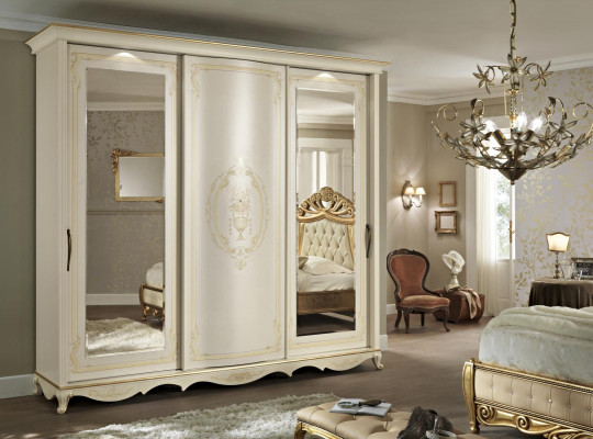 Wardrobe Bedroom Mirror Clothes cupboards Wardrobe White Wood Italy