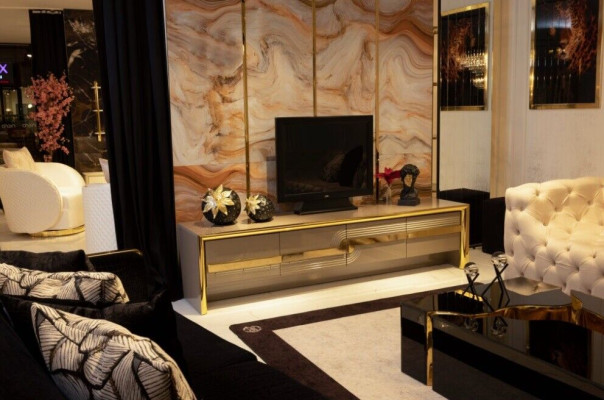 Sideboard Gold High Gloss Style Living room Chests of drawers Lowboard TV cabinet Design Chest of drawers