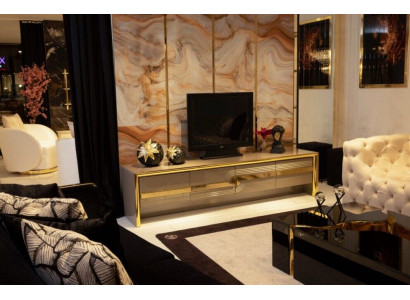 Sideboard Gold High Gloss Style Living room Chests of drawers Lowboard TV cabinet Design Chest of drawers