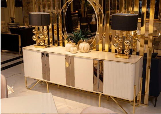 Luxurious modern sideboard in cream color with gold legs