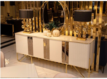 Luxurious modern sideboard in cream color with gold legs