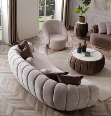 Luxury Sofa Big Couch Round Couches xxl Sofas Seat Furniture Fabric 263cm Gray