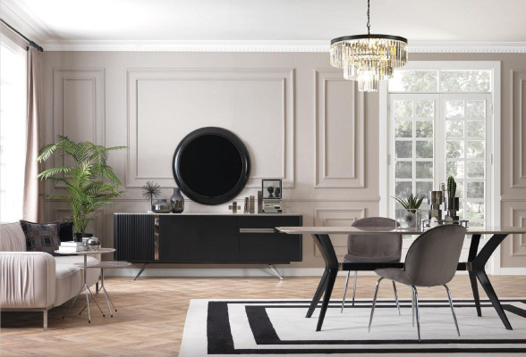 Living room Sideboard Mirror Sideboard Wood with Metal style black