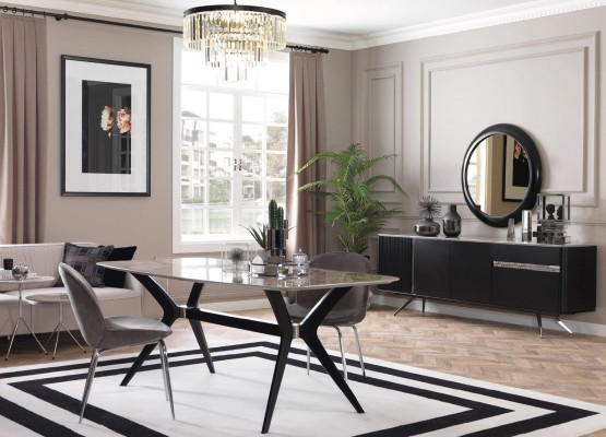Living room Sideboard Mirror Sideboard Wood with Metal style black