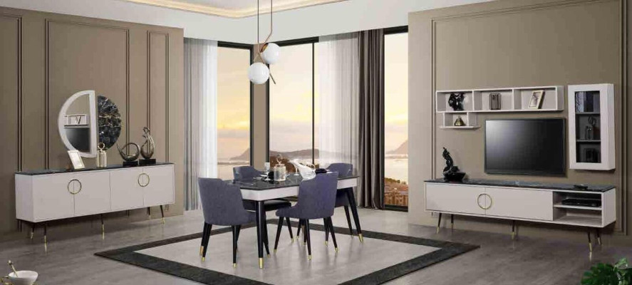 Complete e dining set 7 pieces. Dining room Sideboard Set Modern Table 4x Chairs TV cabinet