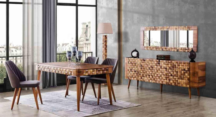 Italian designer dining room set suite chair table chest of drawers group 7 pieces.