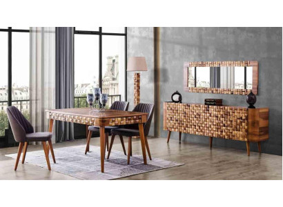 Italian designer dining room set suite chair table chest of drawers group 7 pieces.