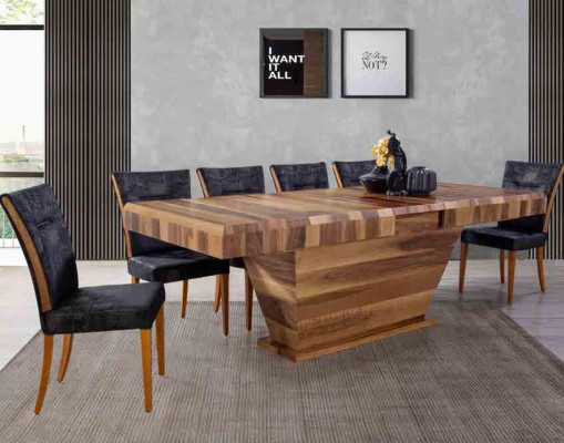 Table + 6 Chair Set Suite Upholstery 7-piece new Designer Wood Dining Living Room Set